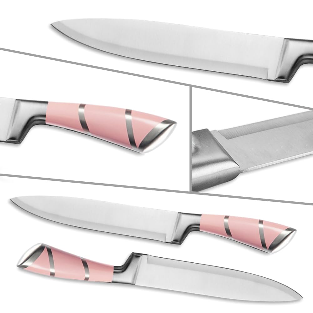 BFYLIN 3PCS Professional Chef Knife Set, Sharp Japanese Kitchen Knife, German High Carbon Stainless Steel 8 inch chef's knives, 8 inch slicing knife,5 inch Knife Utility Knife (3PCS-Pink)