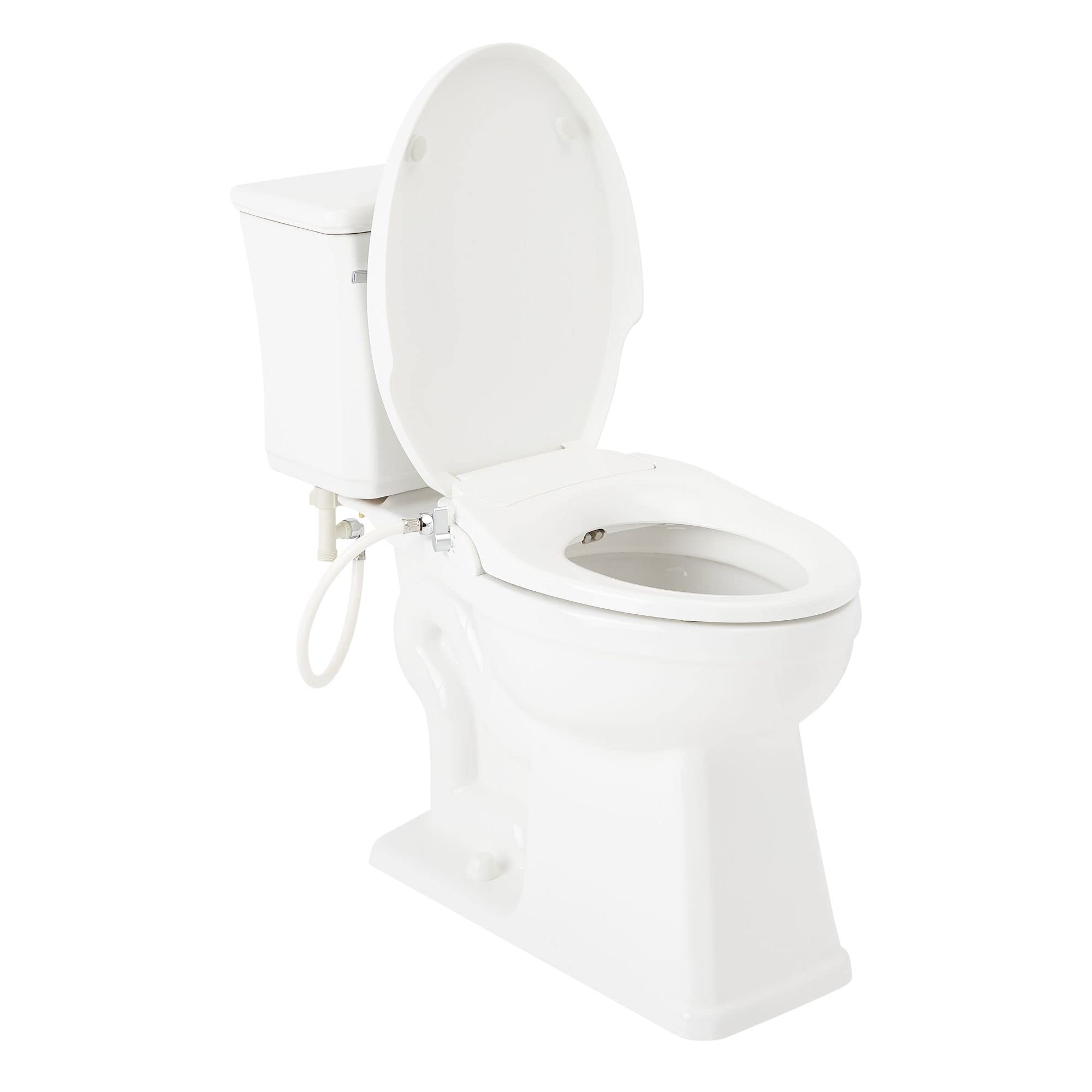 Signature Hardware 482476 Benbrook 1.28 GPF Two Piece Elongated Toilet - ADA Compliant, Bidet Seat Included - White/Matte Black Lever