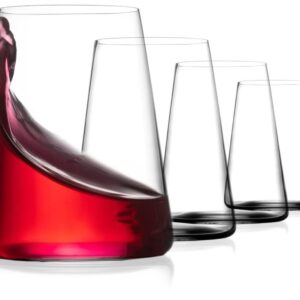 BENETI German Made Stemless Wine Glasses set 4 | Premium 17oz Stemless Wine Glass | Crystal Glass Cups For Red & White Wine, Modern Durable Drinking Glasses, Gift Idea for Men or Women