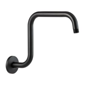 offo shower head extension arm 13 inch, s shaped high rise extender with flange shower head pipe arm, matte black