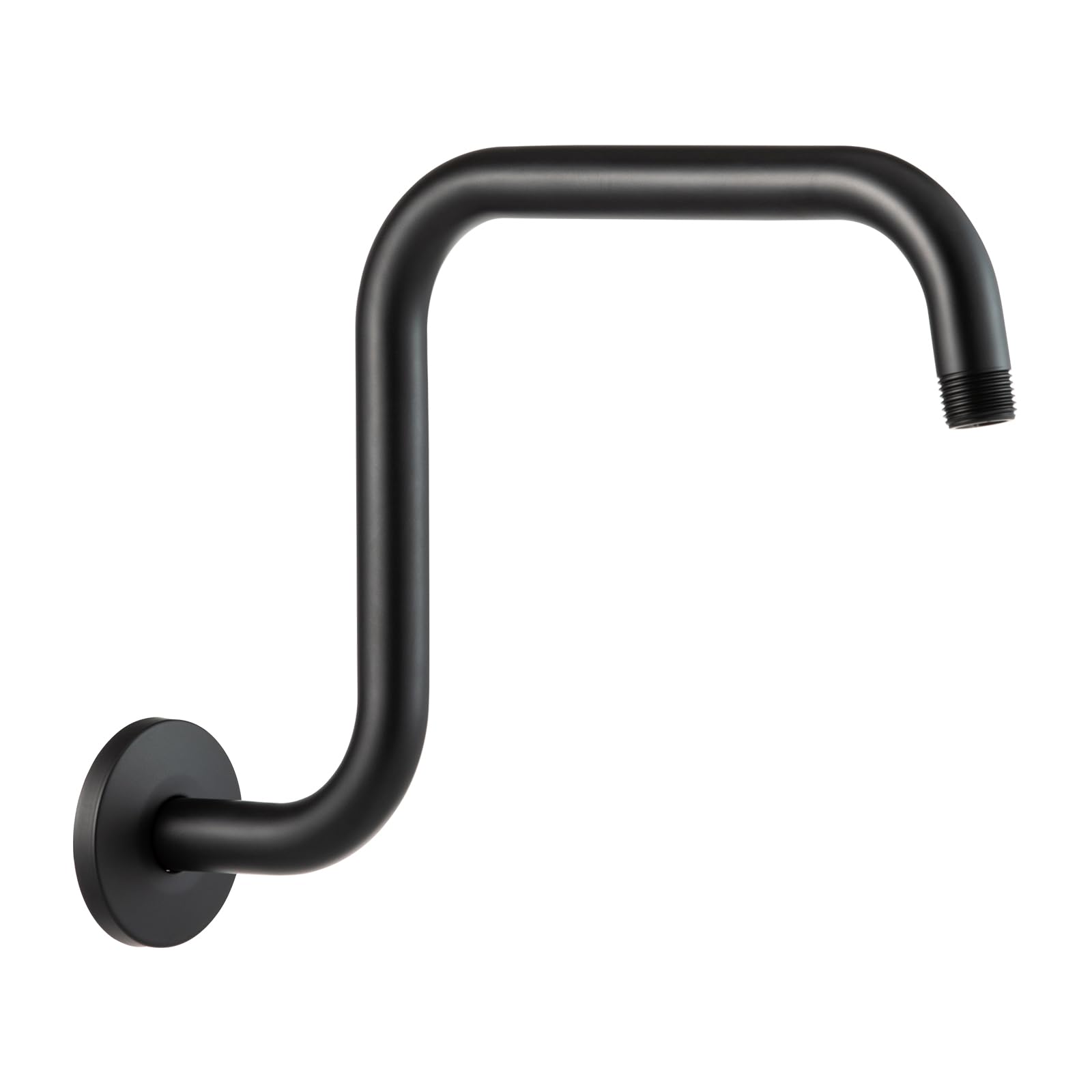 OFFO Shower Head Extension Arm 13 Inch, S Shaped High Rise Extender with Flange Shower Head Pipe Arm, Matte Black