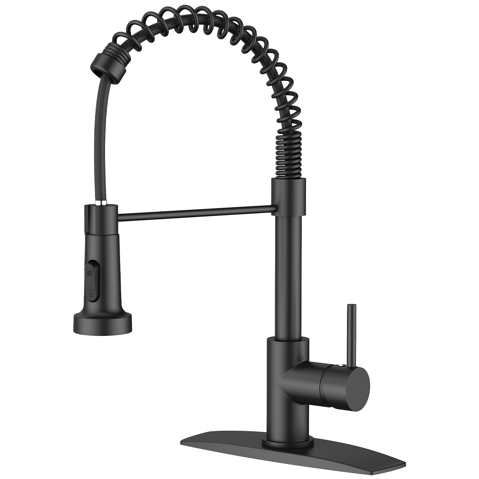 FORIOUS Black Kitchen Faucet, Commercial Kitchen Faucet with Pull Down Sprayer, Stainless Steel Kitchen Sink Faucets for 1 or 3 Hole, Single Handle Spring Faucet for Sink Farmhouse Rv Laundry Room