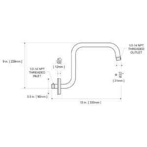 OFFO Shower Head Extension Arm 13 Inch, S Shaped High Rise Extender with Flange Shower Head Pipe Arm, Matte Black