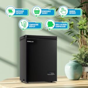 DEMULLER Deep Freezer Top Open Door Chest Freezer Mini Freezers with 2 Removable Basket Electronic Display Screen Black