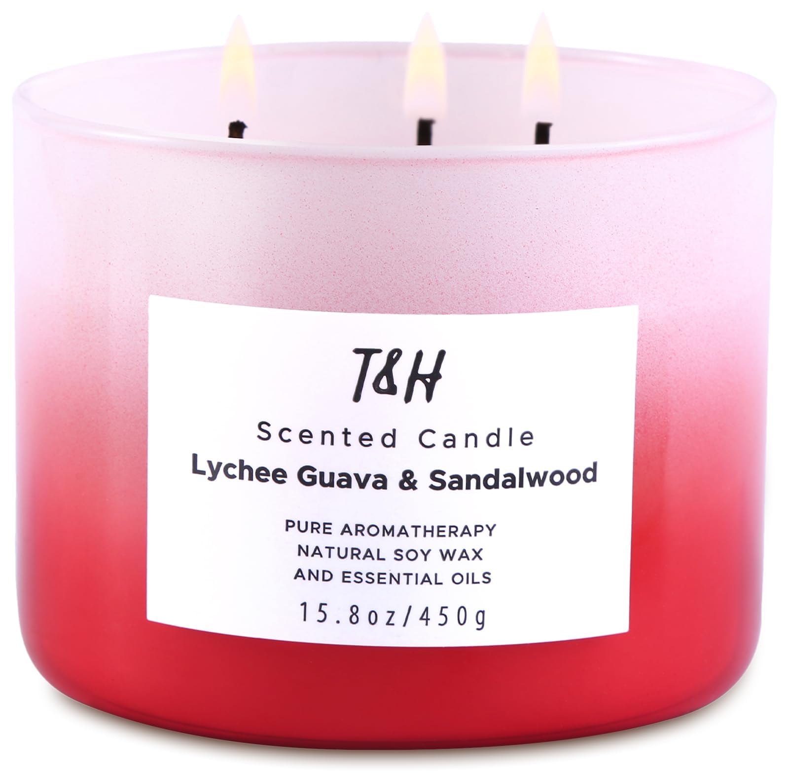 Lychee Guava Sandalwood Candle | Large 3-Wick Highly Scented Candle for Home | Natural Soy Candle 15.8 oz | Sweet & Refreshing Luxury Fragrance Candle | Relaxing Aromatherapy Candle for Women & Men