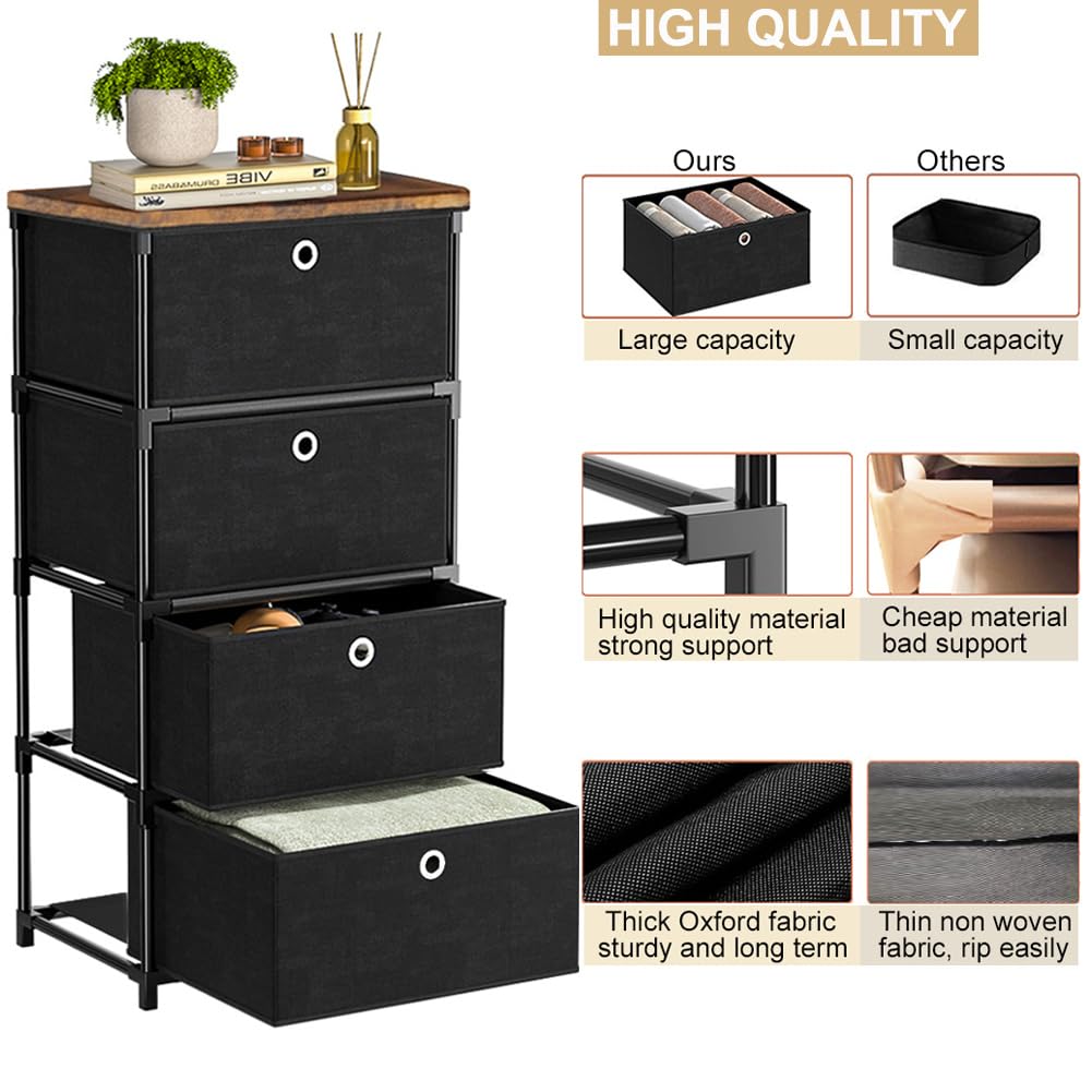 LUKYTOWER Fabric Storage Drawers Dresser and Chest of Drawers, Small Dresser with Drawers Unit, Sturdy 4 Drawer Dresser for Closet, Fabric Storage Bin Organizer