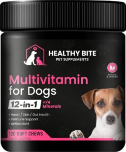 healthy bite 12 in 1 multivitamin for dogs - dog skin and coat supplement, immune support for dogs, pet vitamins dogs, calcium for dogs, vitamin for dogs made in usa - 120 count