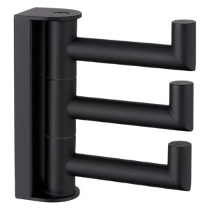 angle simple swivel towel hook 3 arms matte black, 304 stainless steel triple towel holder, independent swing robe hook, flexible coat hook, wall mount