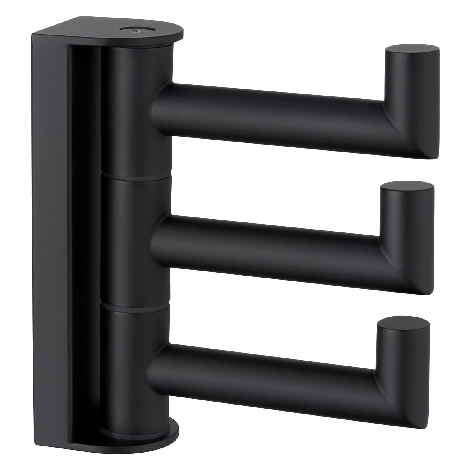 Angle Simple Swivel Towel Hook 3 Arms Matte Black, 304 Stainless Steel Triple Towel Holder, Independent Swing Robe Hook, Flexible Coat Hook, Wall Mount