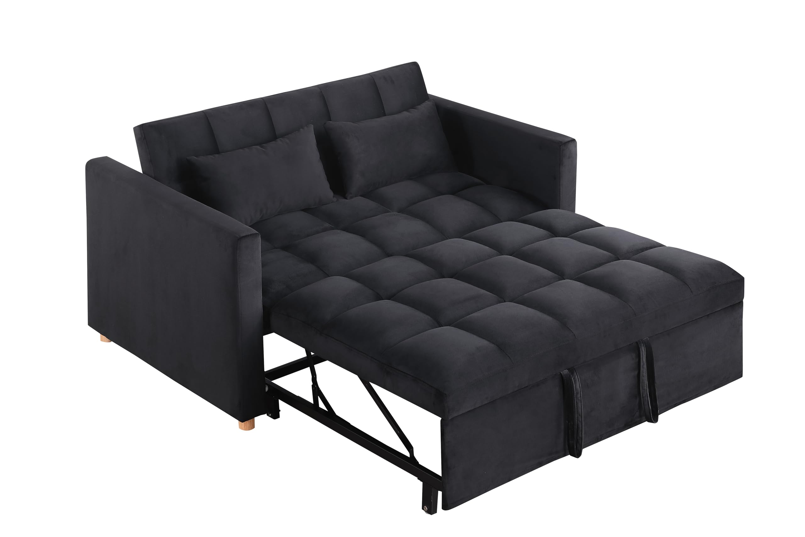 Otnqu Convertible Sofa Bed - 3 in 1 Loveseat Sleeper Sofa,Pull Out Sleeper Bed with Adjustable Backrest,Multi-Functiona Lounge Chair with Velvet Fabric for Living Room(Black)