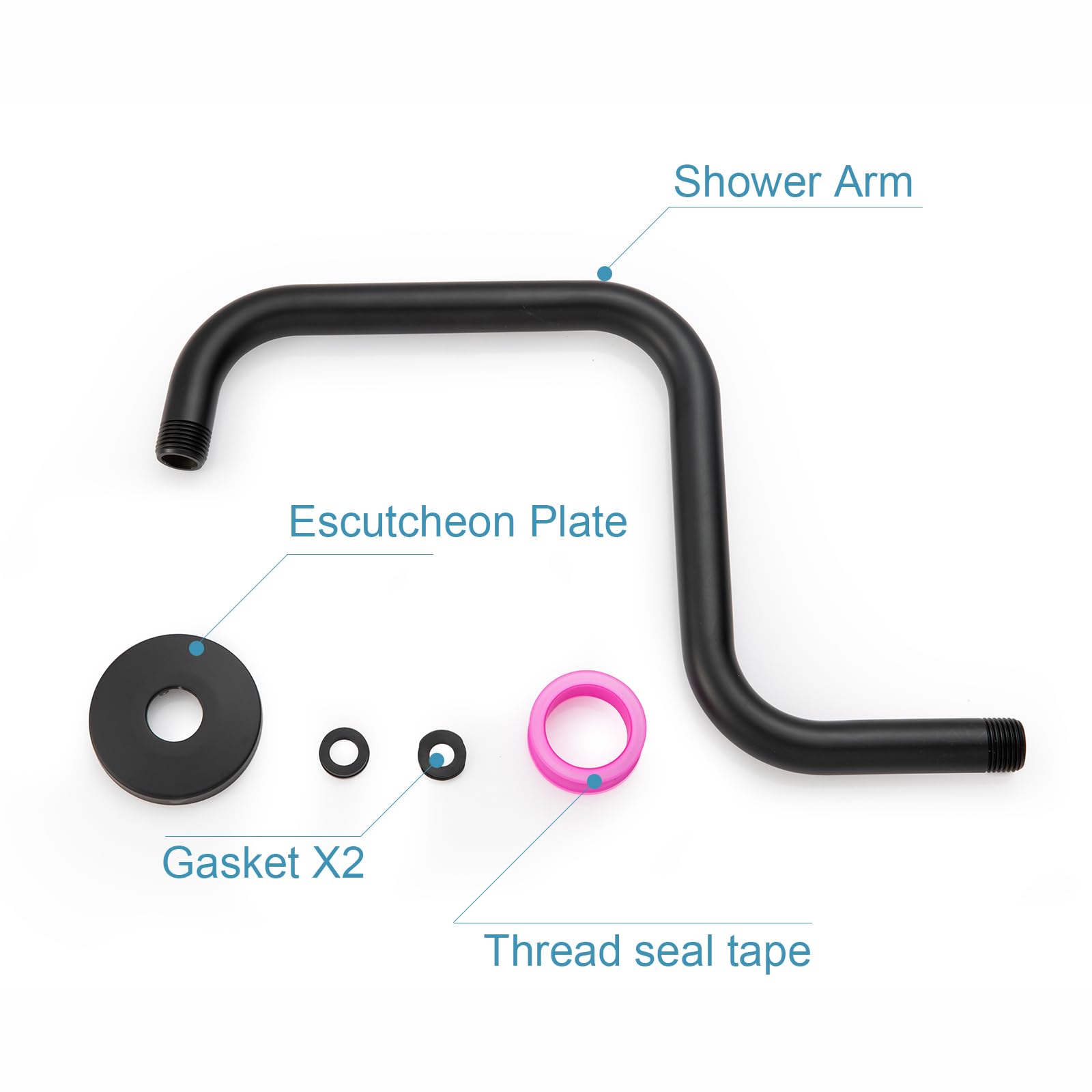 OFFO Shower Head Extension Arm 13 Inch, S Shaped High Rise Extender with Flange Shower Head Pipe Arm, Matte Black