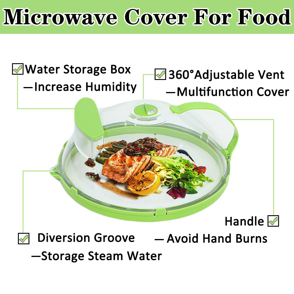 Microwave Splatter Cover for Food Guard: Clear Microwave Plate Cover Lid with Handle 10 Inch Microwave Food Splash Cover BPA Free, Dish Bowl Cover, Home Kitchen Gadgets and Accessories (Green-R)