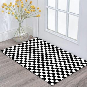 Casanta Living Machine Washable Rug - Checkered Rug - Soft Rug for Livingroom, Bedroom, Playroom, Kitchen or Nursery - Black White - 8x10