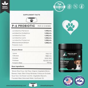 Healthy Bite Probiotic for Dogs - Dog probiotic for Diarrhea, Gut Health and Itching, 6 Different Bacterias, Dog Probiotic Chews - Prebiotic for Dogs - Made in USA - 120 Count