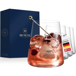 BENETI German Made Stemless Wine Glasses set 4 | Premium 17oz Stemless Wine Glass | Crystal Glass Cups For Red & White Wine, Modern Durable Drinking Glasses, Gift Idea for Men or Women