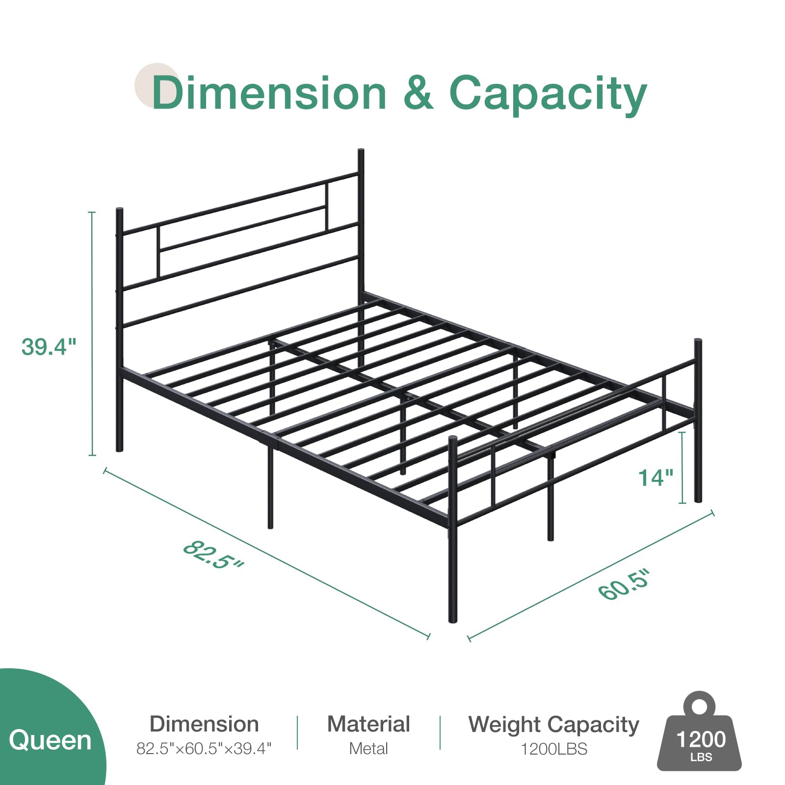 Novilla Queen Size Bed Frame with Headboard and Footboard, 14 Inch Metal Platform Bed Frame, Under Bed Storage, Strong Metal Slats Support, Mattress Foundation No Box Spring Needed