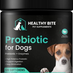 Healthy Bite Probiotic for Dogs - Dog probiotic for Diarrhea, Gut Health and Itching, 6 Different Bacterias, Dog Probiotic Chews - Prebiotic for Dogs - Made in USA - 120 Count