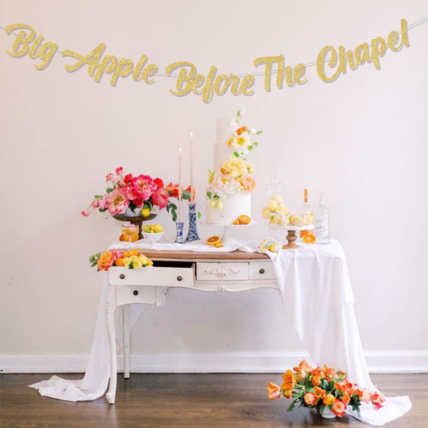 Big Apple Before The Chapel Bachelorette Banner Decoration, Gold Glitter Letter Banner for Bridal Shower Engagement Wedding Hen Party Supplies