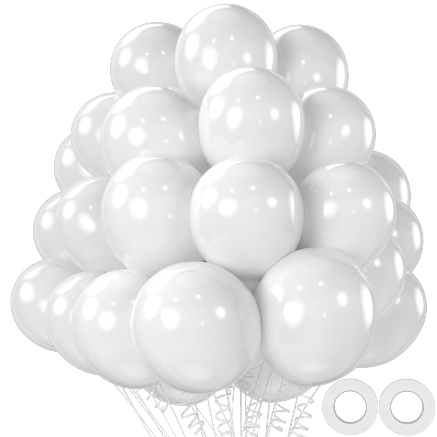 110pcs White Balloons, 12inch Latex Party Balloons, Birthday Baby Shower Gender Reveal Graduation Party Decorations(2 White Ribbons)