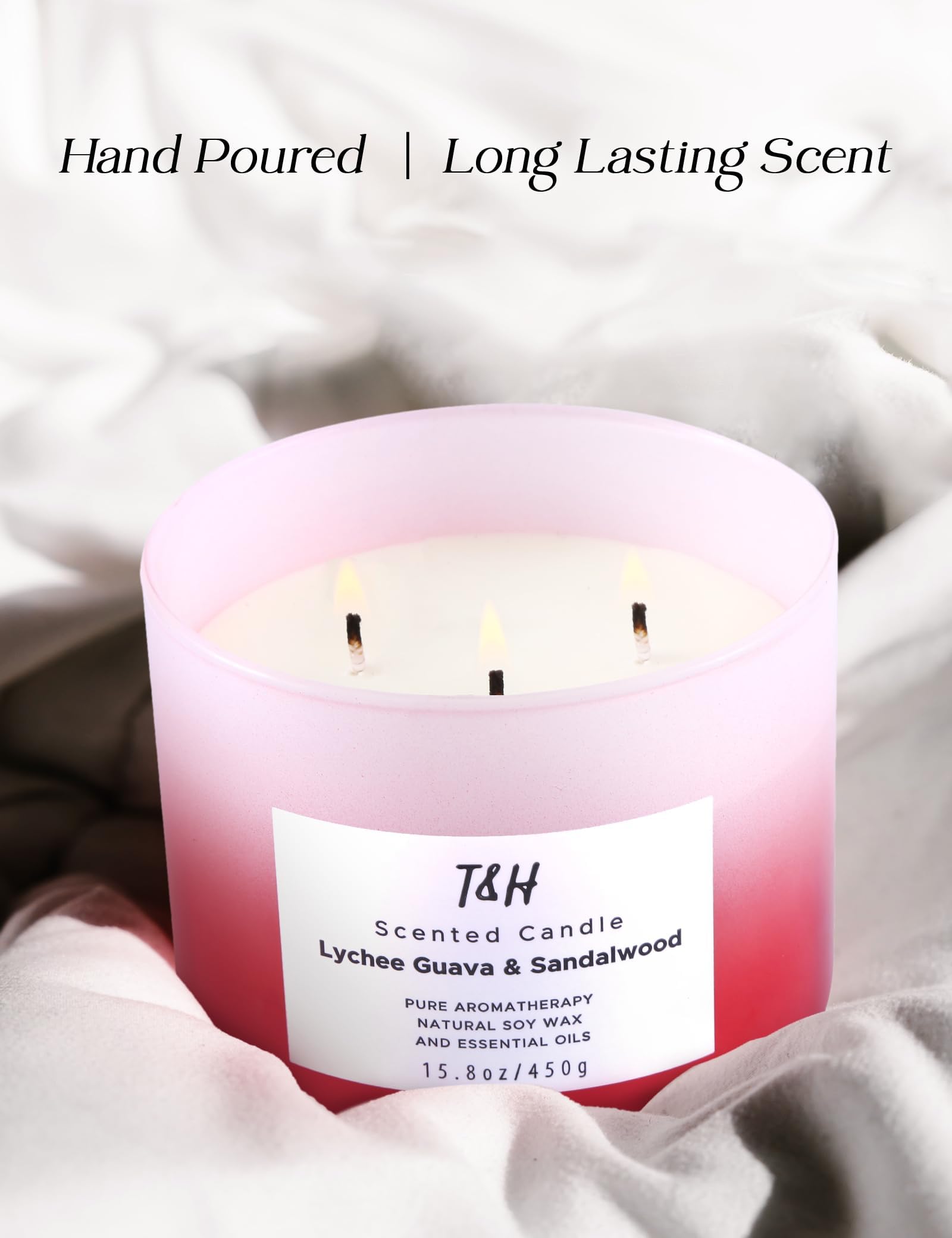 Lychee Guava Sandalwood Candle | Large 3-Wick Highly Scented Candle for Home | Natural Soy Candle 15.8 oz | Sweet & Refreshing Luxury Fragrance Candle | Relaxing Aromatherapy Candle for Women & Men