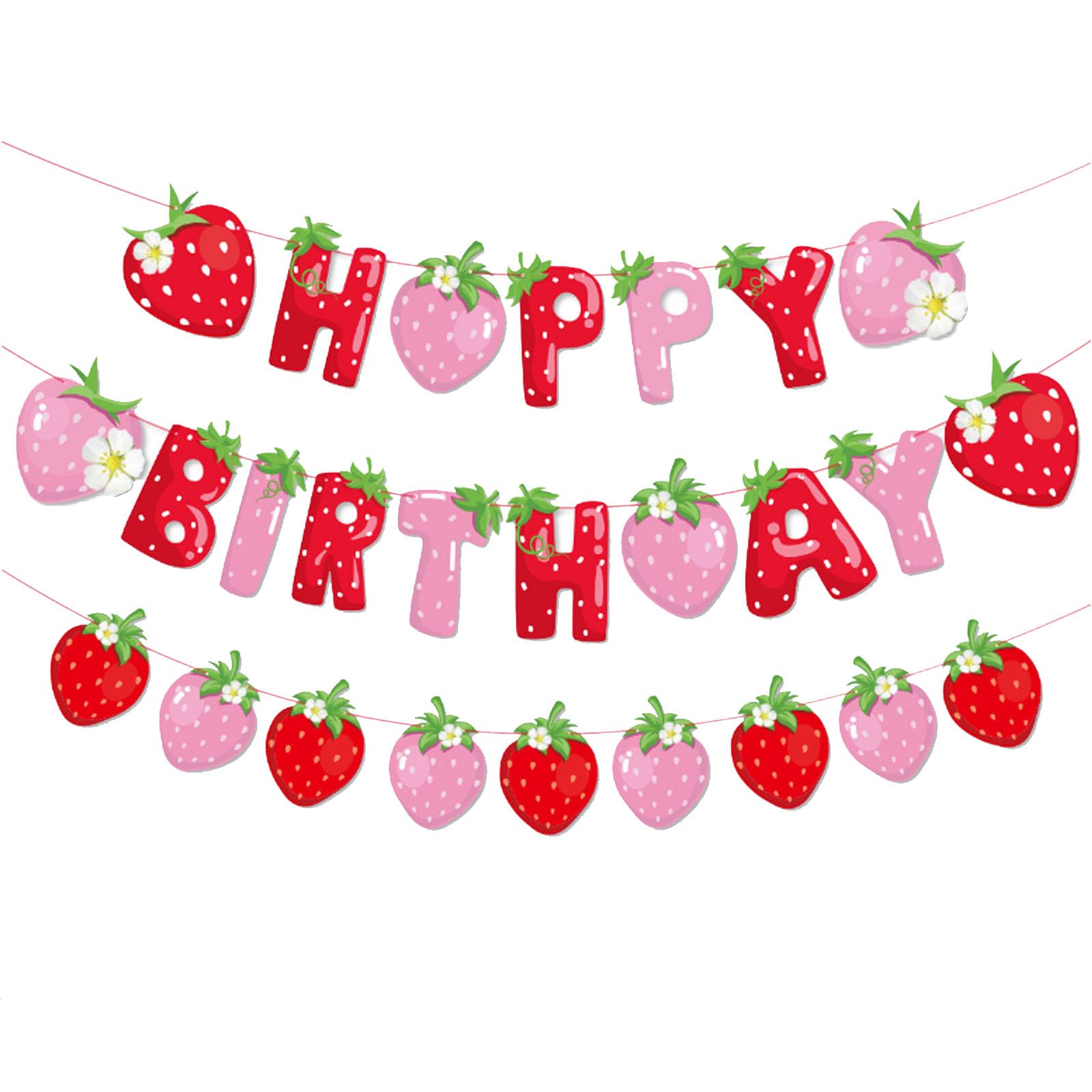 Strawberry Fruit Banners Happy Birthday Strawberry Theme Party Hanging Decorations Happy Birthday Party Wedding Party Decoration Supplies