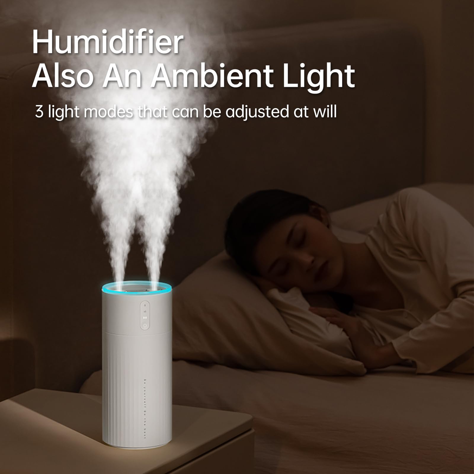 JISULIFE Humidifiers for Bedroom, Dual Mist Ports 3 Speeds Small Humidifier, Rechargeable Desk Portable Humidifier 8000mAh with Light, Auto Shut-Off, Cool Mist Humidifiers for Baby/Nursery/Plant White