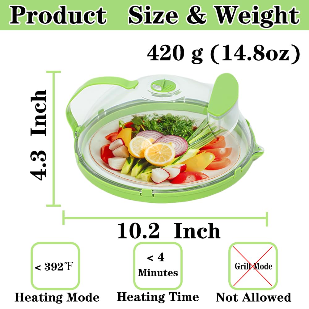 Microwave Splatter Cover for Food Guard: Clear Microwave Plate Cover Lid with Handle 10 Inch Microwave Food Splash Cover BPA Free, Dish Bowl Cover, Home Kitchen Gadgets and Accessories (Green-R)