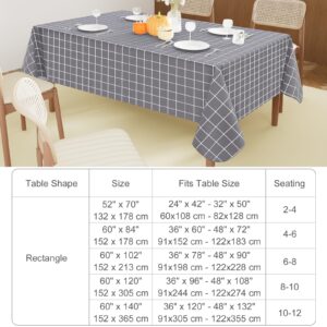 Spotjoy Rectangle Table Cloth, Waterproof Vinyl Tablecloths with Flannel Backing, Wipeable Plastic Plaid Table Cover for Dining, Picnic, Indoor and Outdoor (52" x 70", Grey)