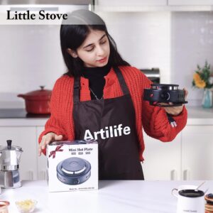 Artilife Mini Hot Plate Small Hot Plate,Small Hot Plate Electric Mini,Mini Hot Plate Electric,Cast Iron Electric Hot Plate,Perfect Size for Moka Pot (500W Black Small Hot Plate)