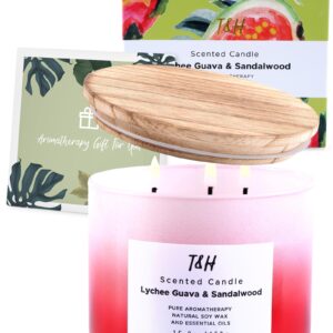 Lychee Guava Sandalwood Candle | Large 3-Wick Highly Scented Candle for Home | Natural Soy Candle 15.8 oz | Sweet & Refreshing Luxury Fragrance Candle | Relaxing Aromatherapy Candle for Women & Men