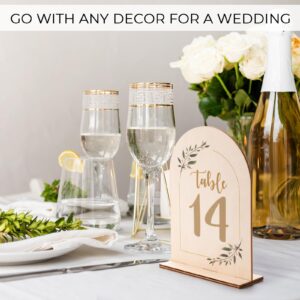 Giftormous Table Numbers for Wedding Reception - 5x7 Inch Double-Sided Arch Wedding Table Number Sign 1-15, with Wooden Base for Party Table Centerpiece Decoration