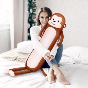 Achwishap Long Monkey Stuffed Animal Plush Toy,40” Kawaii Large Huggable Sleeping Monkey Plush Pillow,Soft Monkey Throw Body Pillow,Cute Plushies Cushion Doll Gifts for Kids Adults