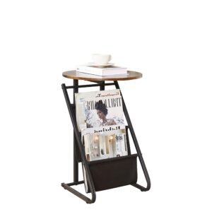 join iron end table with magazine holder,multifunction magazine rack with 2 pockets,newspaper stand,side table for living room,bedroom,home office,small space,easy to move and assemble