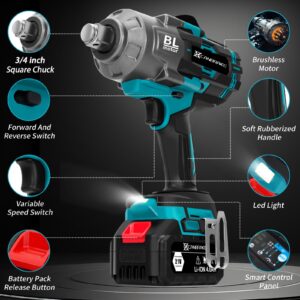 Canbrake 2000Nm(1500ft-lbs) Cordless Impact Wrench,3/4 inch High Torque Brushless Impact Gun, 5500RPM Power Battery Impact Wrench w/ 2 x 4.0Ah Battery, Fast Charger for Heavy Duty Truck Mower