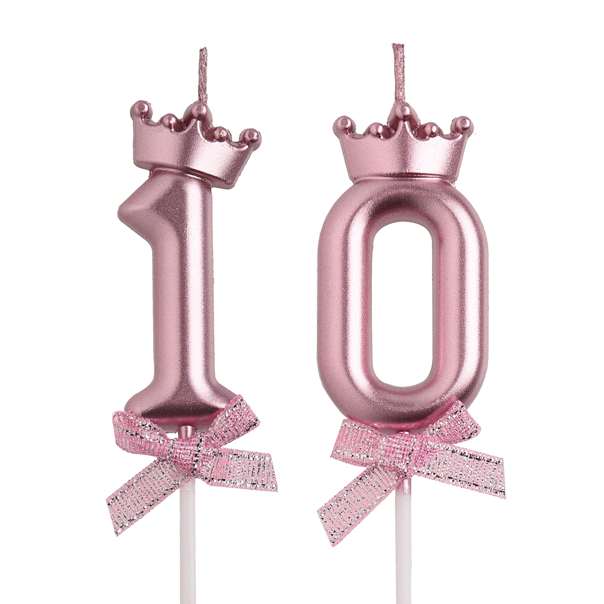 AOOLADA 10th Birthday Candles, Rose Gold 10 Year Old Number Birthday Candles for Boys Girls, Happy Birthday Party Decorations Cake Topper Gifts for 10th Wedding Anniversary Celebration