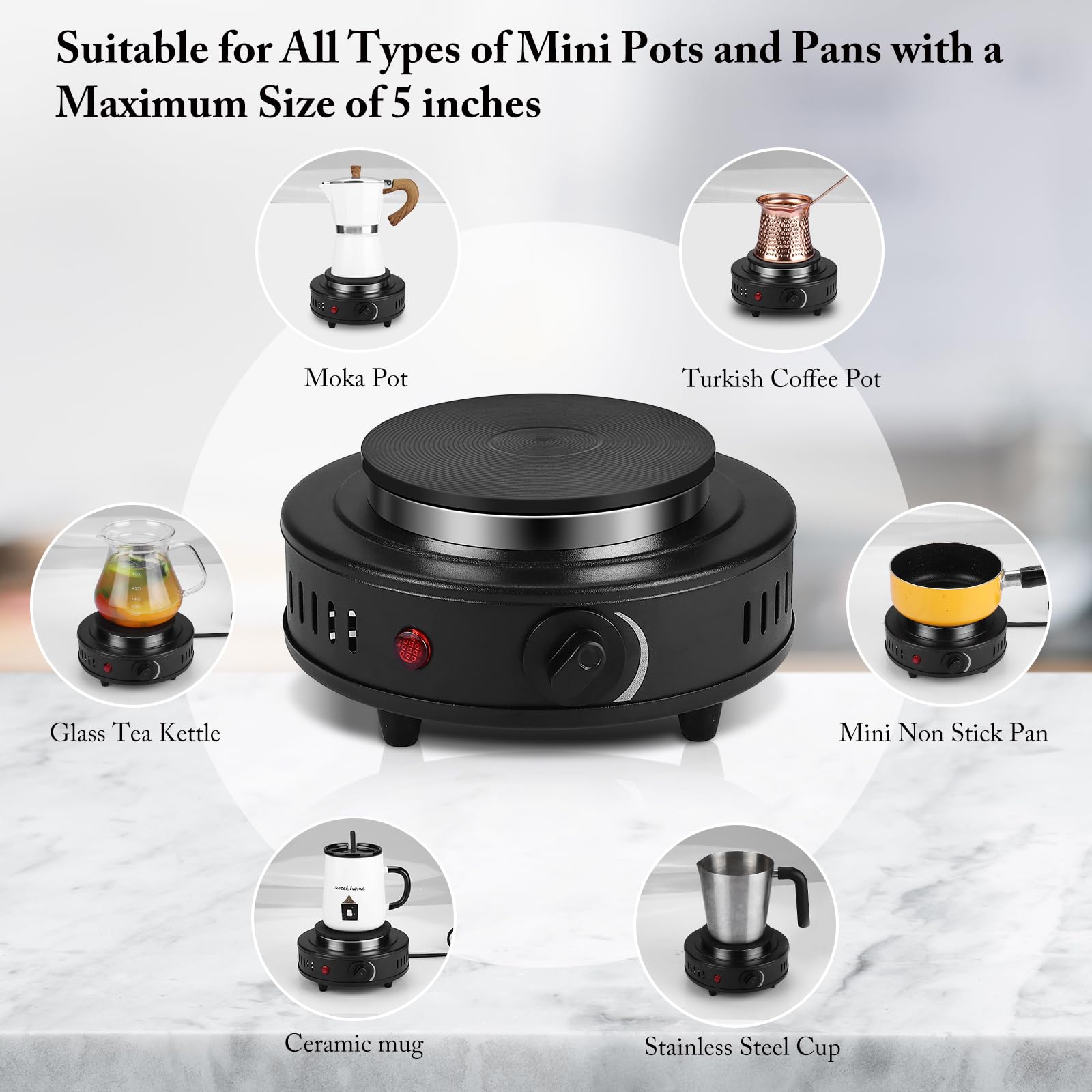 Artilife Mini Hot Plate Small Hot Plate,Small Hot Plate Electric Mini,Mini Hot Plate Electric,Cast Iron Electric Hot Plate,Perfect Size for Moka Pot (500W Black Small Hot Plate)