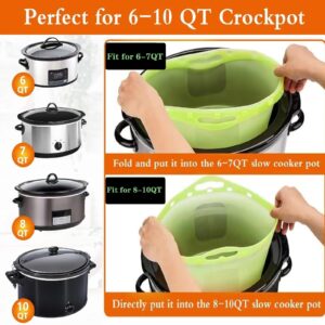 2pcs Silicone Slow Cooker Liners, Foldable Slow Cooker Liners for 6-7-8-10 Quarts, Reusable Crock-Pot Liners with Buttons and Hooks for Oval or Round Pot, Leakproof & Easy Clean, Green+Blue