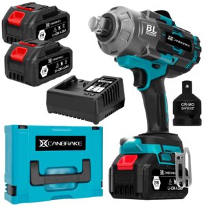 canbrake 2000nm(1500ft-lbs) cordless impact wrench,3/4 inch high torque brushless impact gun, 5500rpm power battery impact wrench w/ 2 x 4.0ah battery, fast charger for heavy duty truck mower