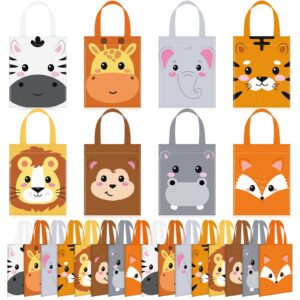 photect 32 pcs safari party favor bags non woven jungle animal goodie treat bags with handles lion tiger elephant monkey giraffe gift bags for kids safari themed party birthday baby shower supplies