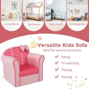 Costzon Kids Pink Couch, Children's Sofa Upholstered Armchair with Velvet Surface & High-Density Sponge, Lightweight Preschool Toddler Chair for Boys Girls Aged 1-3, Bedroom Playroom Gift Presents