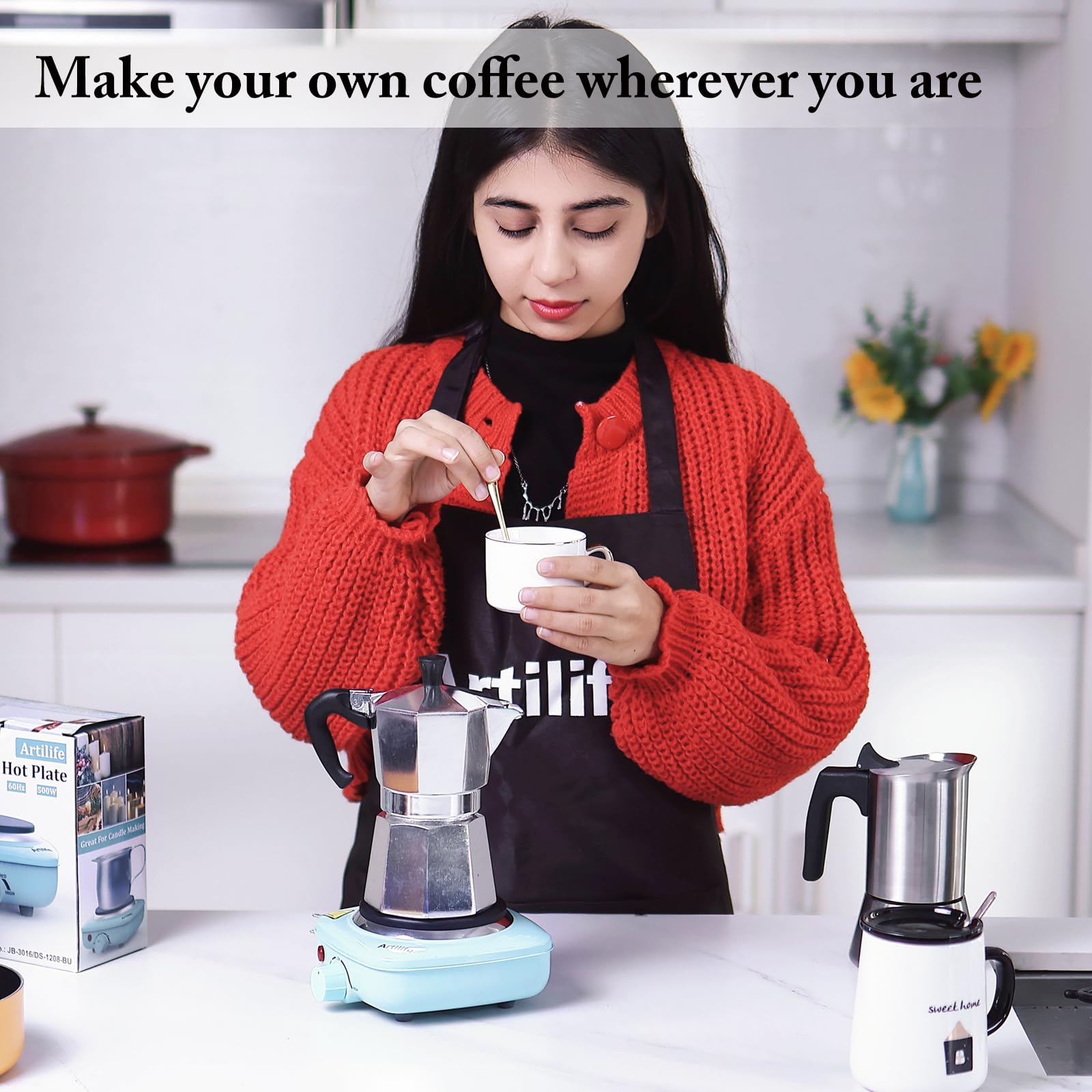 Artilife Mini Hot Plate Small Hot Plate,Small Hot Plate Electric Mini,Mini Hot Plate Electric,Cast Iron Electric Hot Plate,Perfect Size for Moka Pot (500W Mini Hot Plate)