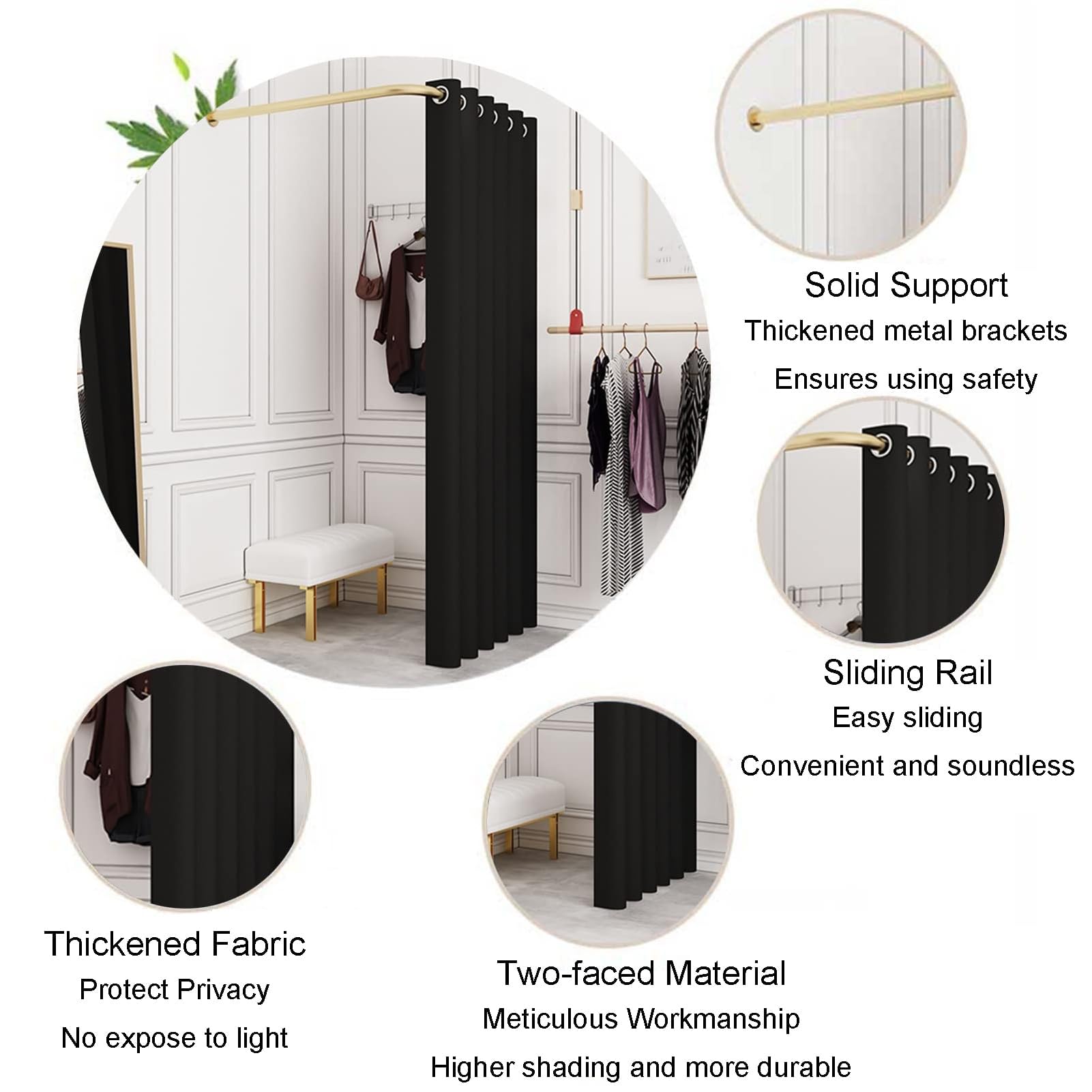 Double Fitting Room for Two, F-Shape Changing Rooms Divider with 3 Shading Curtains Privacy Protection Dressing Room for Boutiques, Clothing Store Corner Changing Room (Black)