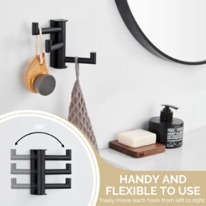 Angle Simple Swivel Towel Hook 3 Arms Matte Black, 304 Stainless Steel Triple Towel Holder, Independent Swing Robe Hook, Flexible Coat Hook, Wall Mount