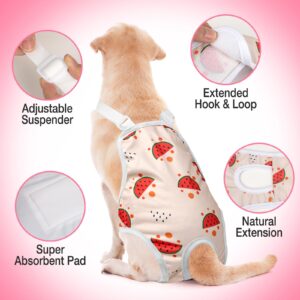 Jollywoods 3 Pack Washable Female Dog Diaper Onesie Sanitary Pantie with Adjustable Suspender, Reusable Fixed Doggie Diapers, Super Absorbent Leakproof for Small Medium Large Dog in Heat Cycle