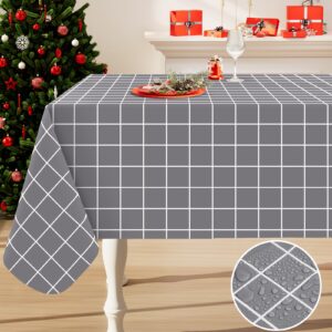 spotjoy rectangle table cloth, waterproof vinyl tablecloths with flannel backing, wipeable plastic plaid table cover for dining, picnic, indoor and outdoor (52" x 70", grey)