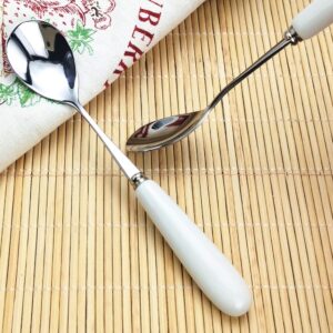 MEIYAHOME White Ceramic Handle Quality Dessert Coffee Spoon 18/10 Stainless Steel Fine Teaspoon Sugar Spoon sus304 5.6inch Stir Afternoon Tea Mixing Spoon (4 Pcs)