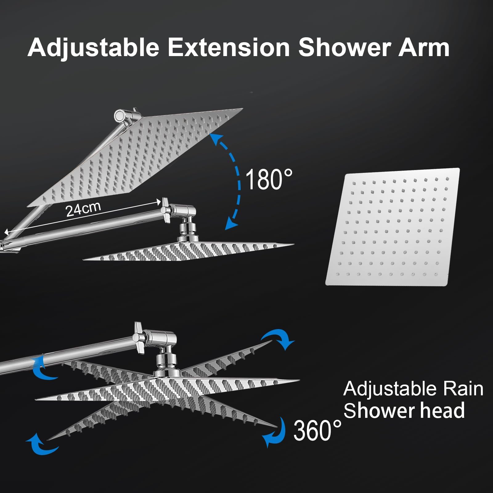 10 inch Rainfall Shower Head Combo Stainless Steel, THE FIRST WATERFALL mode, 10 Inch Rain Shower Head with Handheld 6 Spray Modes High Pressure, Overhead Shower Adjustable Extension Arm,Chrome