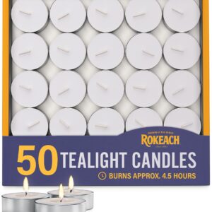 Rokeach Unscented Tea Lights Candles, (50 Count) 4.5 Hours | Votives Small Candles, Long Lasting Tea Lights | Bulk for Shabbat, Home, Events, Holidays, Pool Side Decor, Weddings and Emergencies