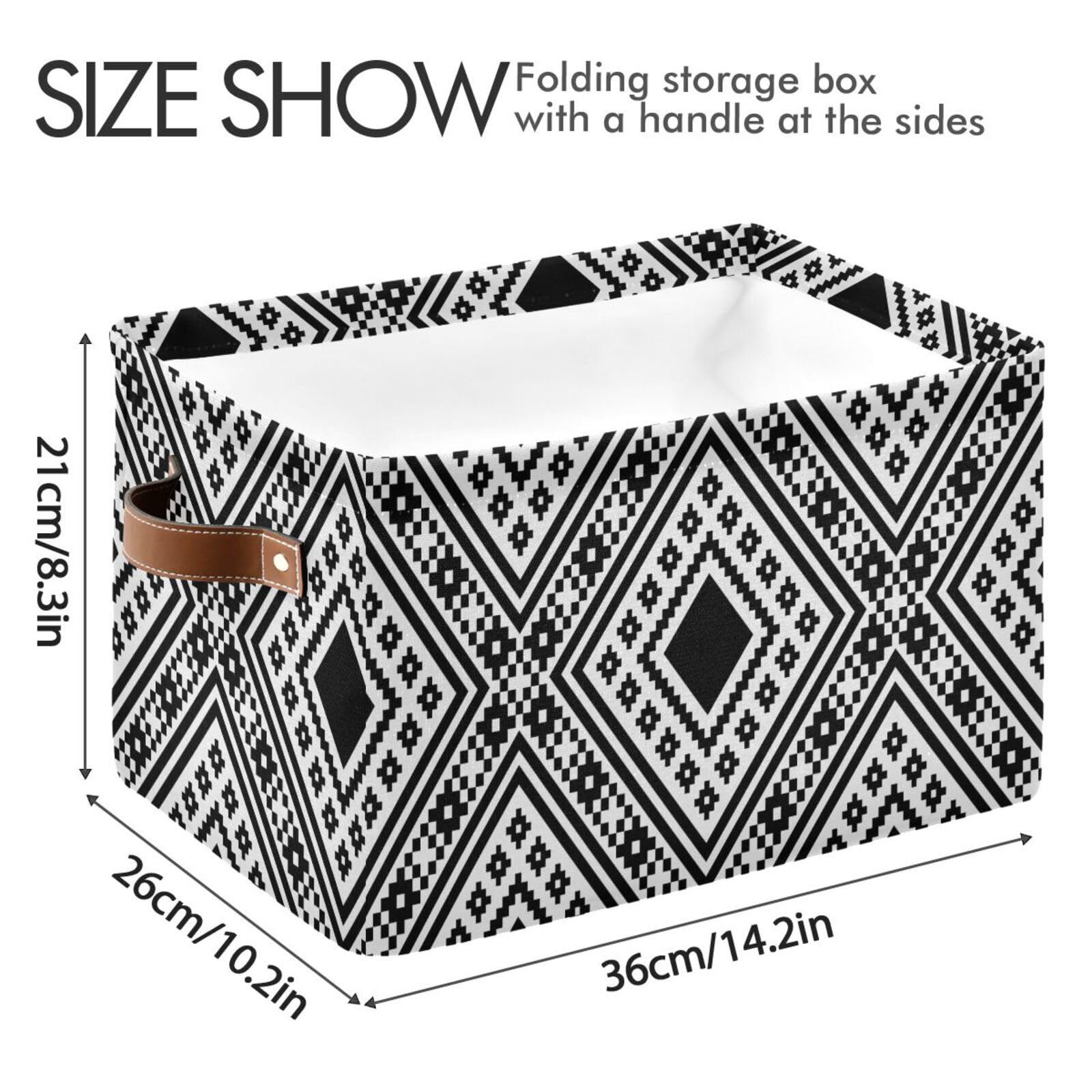 NFMILI Black Flowers Pattern Storage Basket, Fabric Storage Cubes Bins, Open Home Storage Bins with Handles, Foldable Cubes Closet Organizer Boxes 14.2 x 10.2 x 8.3 in (Large - 2 Pack)