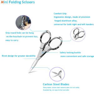 YVAOG Folding Scissors, Safe Portable Travel Mini Scissors, Stainless Steel Retractable Small Scissors for Home Office, Safe Portable Travel Scissors, 2 Piece Set